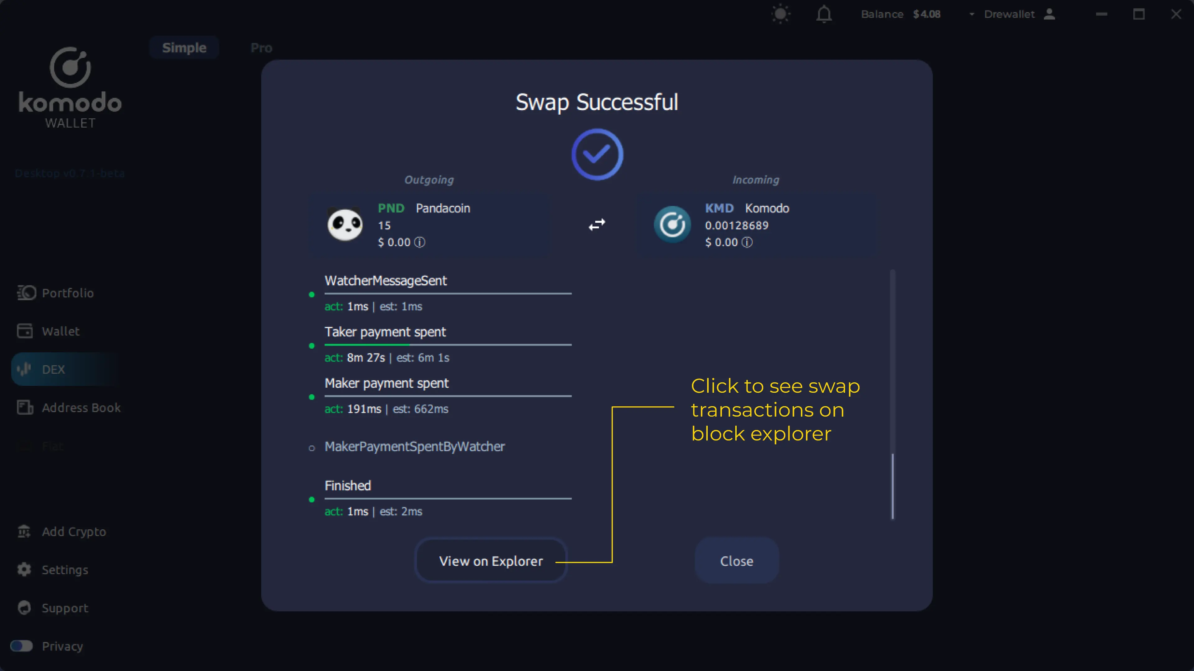 Simple View Trading on Komodo Wallet Desktop